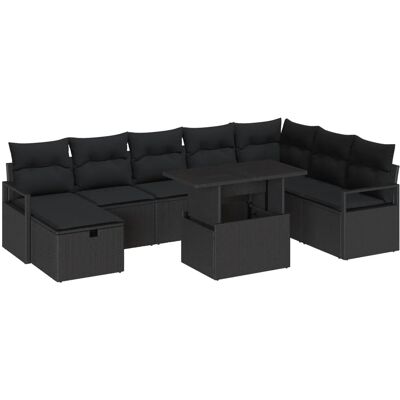 vidaXL Garten-Sofa-Set mit Kissen 9-Tlg Schwarz Poly Rattan 3361152 vidaXL Garten-Sofa-Set mit Kissen 9-Tlg Schwarz Poly Rattan 3361152