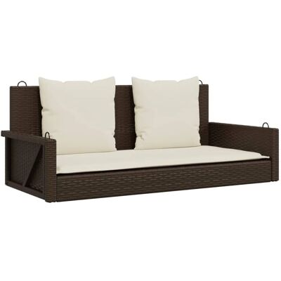 furnicato Hängebank mit Kissen Braun 119x56x48 cm Poly Rattan furnicato Hängebank mit Kissen Braun 119x56x48 cm Poly Rattan