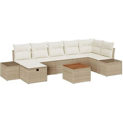 vidaXL Garten-Sofa-Set mit Kissen mit Speicher 8-Tlg Beige Poly Rattan 3360935 vidaXL Garten-Sofa-Set mit Kissen mit Speicher 8-Tlg Beige Poly Rattan 3360935