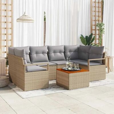 vidaXL Garten-Sofa-Set mit Kissen 7-Tlg Beige Poly Rattan 3347658 vidaXL Garten-Sofa-Set mit Kissen 7-Tlg Beige Poly Rattan 3347658