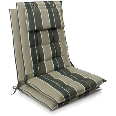 Beautissu 2er Set Sun-HL Hochlehner Auflage 120x50x8cm Grün-Gestreift Beautissu 2er Set Sun-HL Hochlehner Auflage 120x50x8cm Grün-Gestreift