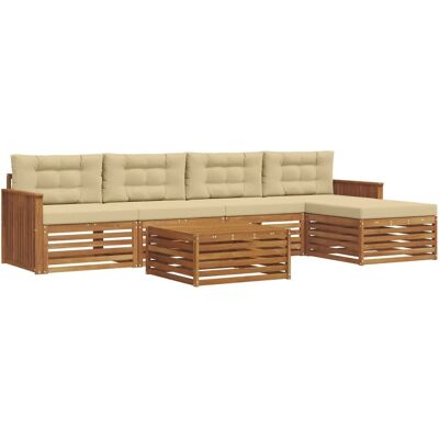 vidaXL Outdoor-Sofagarnitur mit Kissen 6-Tlg Natur und Beige 3373338 vidaXL Outdoor-Sofagarnitur mit Kissen 6-Tlg Natur und Beige 3373338