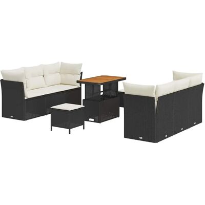 vidaXL 9-Teiliges Garten-Sofa-Set mit Kissen aus Schwarzem Poly Rattan und Akazie 3361440 vidaXL 9-Teiliges Garten-Sofa-Set mit Kissen aus Schwarzem Poly Rattan und Akazie 3361440