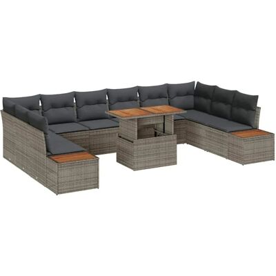 vidaXL Garten-Sofa-Set mit Speicher 11-Tlg Grau Poly Rattan 3358843 vidaXL Garten-Sofa-Set mit Speicher 11-Tlg Grau Poly Rattan 3358843