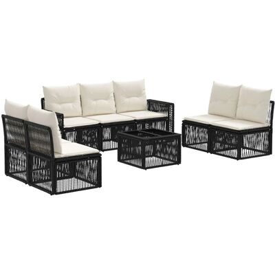 vidaXL Gartensofa-Set 8-Tlg Schwarz und Cremeweiß Poly-Rattan 3435094 vidaXL Gartensofa-Set 8-Tlg Schwarz und Cremeweiß Poly-Rattan 3435094