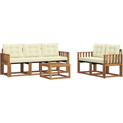 vidaXL Outdoor-Sofagarnitur mit Kissen 6-Tlg Natur und Creme 3368397 vidaXL Outdoor-Sofagarnitur mit Kissen 6-Tlg Natur und Creme 3368397