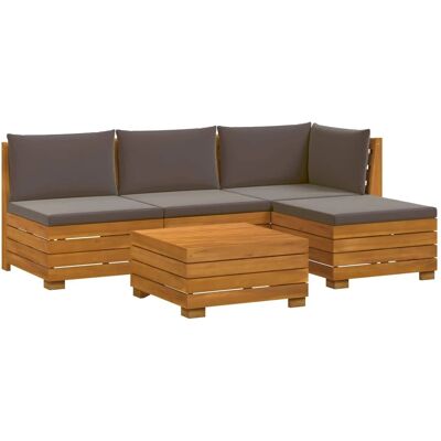 vidaXL Outdoor-Sofagarnitur mit Kissen 5 Stück Braun Massivholz Akazie 3403102 vidaXL Outdoor-Sofagarnitur mit Kissen 5 Stück Braun Massivholz Akazie 3403102