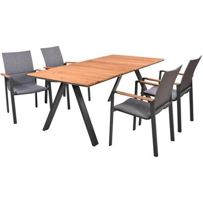 DELUKE Garten-Sitzgruppe FAYE 5-tlg. Teak Dunkelgrau Gartenmöbel-Set Gartengarnitur Garten-Essgruppe Stapelstühle Esstisch DELUKE Garten-Sitzgruppe FAYE 5-tlg. Teak Dunkelgrau Gartenmöbel-Set Gartengarnitur Garten-Essgruppe Stapelstühle Esstisch