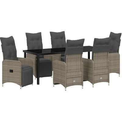 vidaXL 7-Teiliges Gartentischset mit Kissen in Grau aus Poly Rattan 3379679 vidaXL 7-Teiliges Gartentischset mit Kissen in Grau aus Poly Rattan 3379679