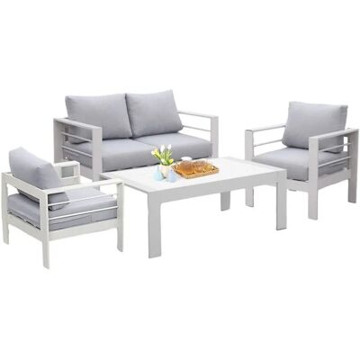 MeXo Gartenmöbel Set aus Aluminium Loungeset für 4 Personen Weiß MeXo Gartenmöbel Set aus Aluminium Loungeset für 4 Personen Weiß