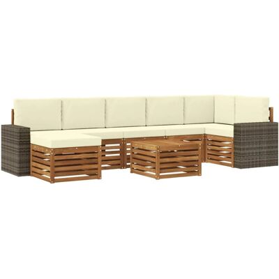 vidaXL Outdoor-Sofagarnitur mit Kissen 8 Stk Natur und Creme 3384666 vidaXL Outdoor-Sofagarnitur mit Kissen 8 Stk Natur und Creme 3384666