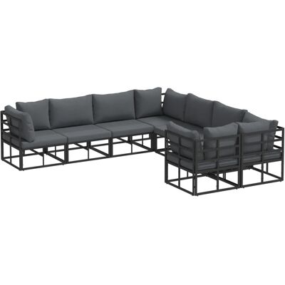 vidaXL Garten-Sofa-Set mit Kissen 8-Tlg Schwarz Aluminium 3378952 vidaXL Garten-Sofa-Set mit Kissen 8-Tlg Schwarz Aluminium 3378952
