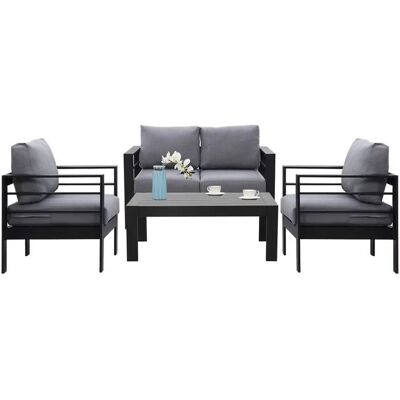 MeXo Gartenmöbel Set aus Aluminium Loungeset für 4 Personen Schwarz MeXo Gartenmöbel Set aus Aluminium Loungeset für 4 Personen Schwarz