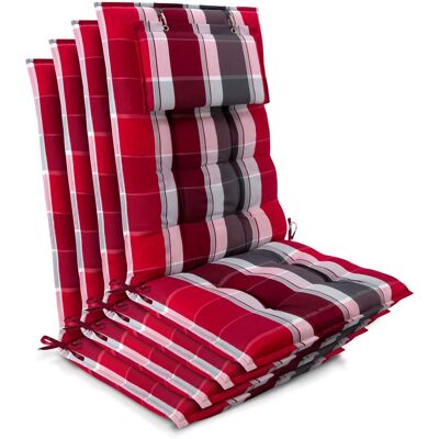 Beautissu 4er Set Sun-HL Hochlehner Auflage 120x50x8cm Rot-Gestreift Beautissu 4er Set Sun-HL Hochlehner Auflage 120x50x8cm Rot-Gestreift