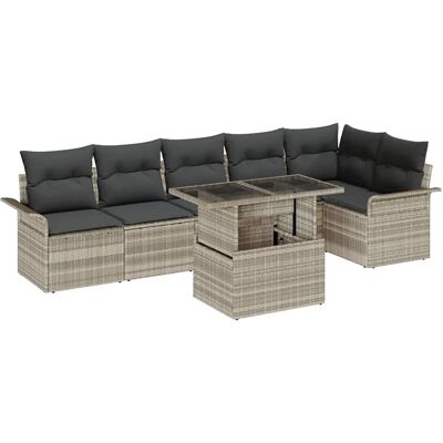 vidaXL Garten-Sofa-Set mit Kissen 7-Tlg Hellgrau Poly Rattan 3357035 vidaXL Garten-Sofa-Set mit Kissen 7-Tlg Hellgrau Poly Rattan 3357035