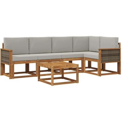 vidaXL Outdoor-Sofagarnitur mit Kissen 6 Stk Natur und Hellgrau 3385227 vidaXL Outdoor-Sofagarnitur mit Kissen 6 Stk Natur und Hellgrau 3385227