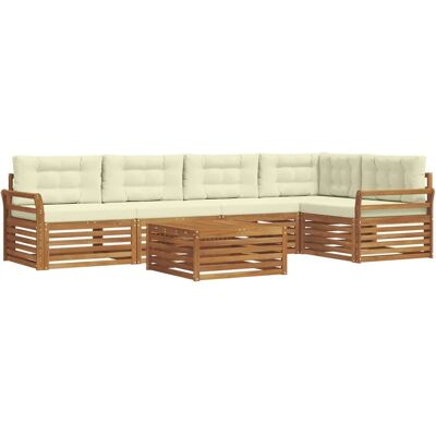vidaXL Outdoor-Sofagarnitur mit Kissen 6-Tlg Natur und Creme 3373500 vidaXL Outdoor-Sofagarnitur mit Kissen 6-Tlg Natur und Creme 3373500