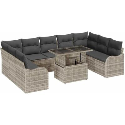 vidaXL Garten-Sofa-Set mit Kissen 10-Tlg Hellgrau Poly Rattan 3348528 vidaXL Garten-Sofa-Set mit Kissen 10-Tlg Hellgrau Poly Rattan 3348528