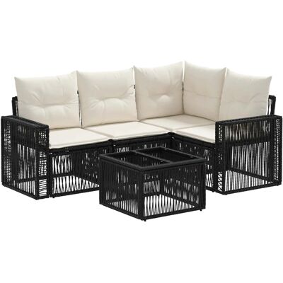vidaXL Gartensofa-Set 5-Tlg Schwarz und Cremeweiß Poly-Rattan 3435118 vidaXL Gartensofa-Set 5-Tlg Schwarz und Cremeweiß Poly-Rattan 3435118