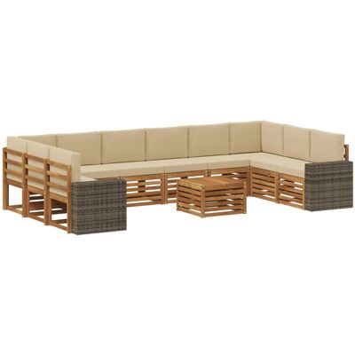 vidaXL Outdoor-Sofagarnitur 11 Stk Natur und Beige Polyester 3384939 vidaXL Outdoor-Sofagarnitur 11 Stk Natur und Beige Polyester 3384939