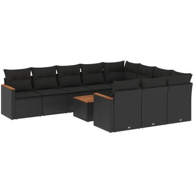 vidaXL 11-Tlg Garten-Sofagarnitur mit Kissen Schwarz Poly Rattan 3226342 vidaXL 11-Tlg Garten-Sofagarnitur mit Kissen Schwarz Poly Rattan 3226342