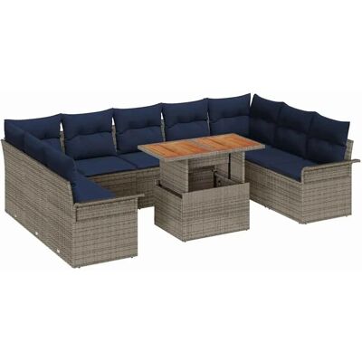 vidaXL Garten-Sofa-Set mit Speicher 10 Stk Grau Poly Rattan 3358117 vidaXL Garten-Sofa-Set mit Speicher 10 Stk Grau Poly Rattan 3358117