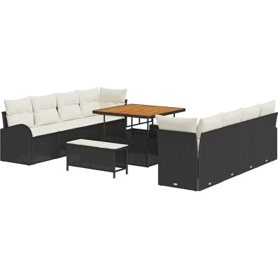 vidaXL 11-Teiliges Garten Sofa Set mit Kissen Schwarz Poly Rattan Akazie 3362375 vidaXL 11-Teiliges Garten Sofa Set mit Kissen Schwarz Poly Rattan Akazie 3362375
