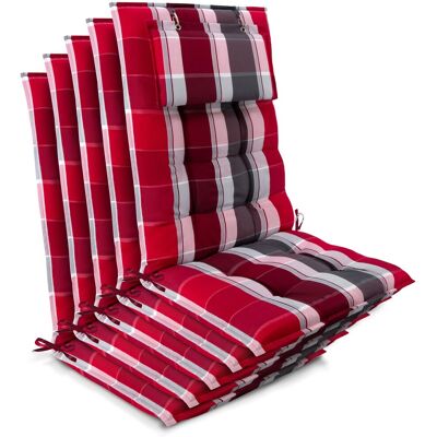 Beautissu 5er Set Sun-HL Hochlehner Auflage 120x50x8cm Rot-Gestreift Beautissu 5er Set Sun-HL Hochlehner Auflage 120x50x8cm Rot-Gestreift