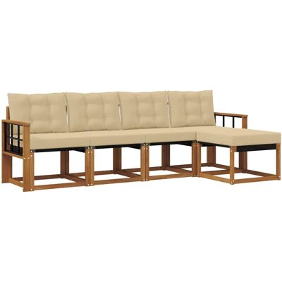vidaXL Outdoor-Sofagarnitur mit Kissen 5-Tlg Natur und Beige 3368576 vidaXL Outdoor-Sofagarnitur mit Kissen 5-Tlg Natur und Beige 3368576
