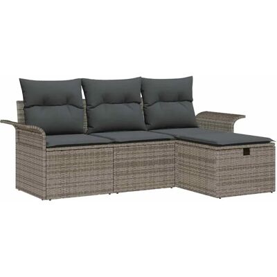 vidaXL Garten-Sofa-Set mit Kissen mit Speicher 4-Tlg Grau Poly Rattan 3360180 vidaXL Garten-Sofa-Set mit Kissen mit Speicher 4-Tlg Grau Poly Rattan 3360180