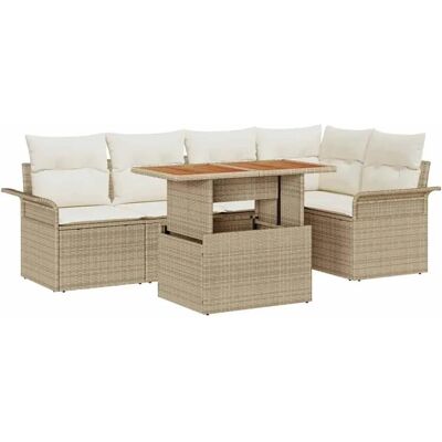 vidaXL 6-Teiliges Garten-Sofa-Set mit Kissen Beige Poly Rattan 3358073 vidaXL 6-Teiliges Garten-Sofa-Set mit Kissen Beige Poly Rattan 3358073