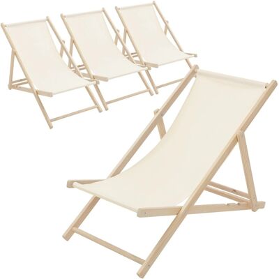 ECD Germany Liegestuhl 4Er Set Klappbar Beige aus Holz ECD Germany Liegestuhl 4Er Set Klappbar Beige aus Holz