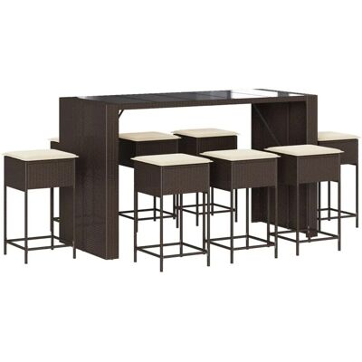 vidaXL 9-Tlg Gartenbar-Set mit Kissen Braun Poly Rattan 3261512 vidaXL 9-Tlg Gartenbar-Set mit Kissen Braun Poly Rattan 3261512