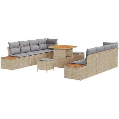 vidaXL 11-Tlg Garten-Sofagarnitur mit Kissen Beige Poly Rattan Akazie 3362887 vidaXL 11-Tlg Garten-Sofagarnitur mit Kissen Beige Poly Rattan Akazie 3362887