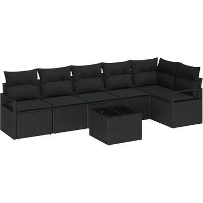 vidaXL Sofa Set mit Kissen mit Speicher 7-Tlg Schwarz Poly-Rattan 3355082 vidaXL Sofa Set mit Kissen mit Speicher 7-Tlg Schwarz Poly-Rattan 3355082