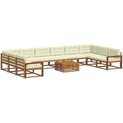 vidaXL Outdoor-Sofagarnitur mit Kissen 11-Tlg Natur und Creme 3368278 vidaXL Outdoor-Sofagarnitur mit Kissen 11-Tlg Natur und Creme 3368278