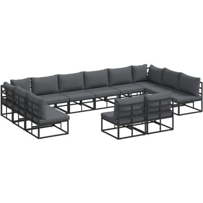 vidaXL Garten-Sofa-Set mit Kissen 12-Tlg Schwarz Aluminium 3378918 vidaXL Garten-Sofa-Set mit Kissen 12-Tlg Schwarz Aluminium 3378918