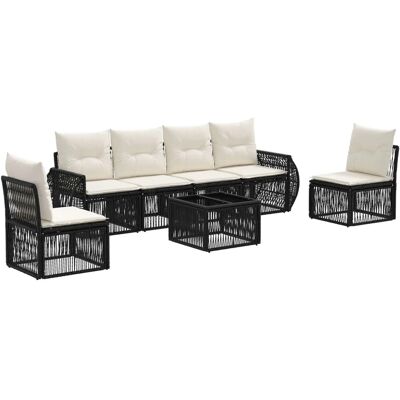 vidaXL Gartensofa-Set 7-Tlg Schwarz und Cremeweiß Poly-Rattan 3435382 vidaXL Gartensofa-Set 7-Tlg Schwarz und Cremeweiß Poly-Rattan 3435382