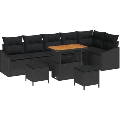 vidaXL Garten-Sofa-Set mit Kissen 9-Tlg Schwarz Poly Rattan 3362674 vidaXL Garten-Sofa-Set mit Kissen 9-Tlg Schwarz Poly Rattan 3362674