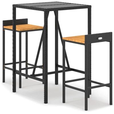 vidaXL 3-Tlg Gartenbar-Set Schwarz Poly Rattan & Massivholz Akazie 3187674 vidaXL 3-Tlg Gartenbar-Set Schwarz Poly Rattan & Massivholz Akazie 3187674