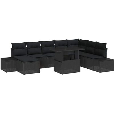 vidaXL Gartensofa-set mit Kissen 9-Tlg Schwarz Poly-Rattan 3349239 vidaXL Gartensofa-set mit Kissen 9-Tlg Schwarz Poly-Rattan 3349239