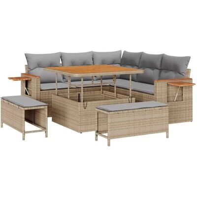 vidaXL Gartensofa-Set mit Kissen 9 Stk Beige und Hellgrau Poly-Rattan 3365117 vidaXL Gartensofa-Set mit Kissen 9 Stk Beige und Hellgrau Poly-Rattan 3365117