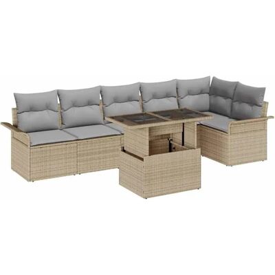 vidaXL 7-Teiliges Garten Sofa Set mit Kissen Beige Poly Rattan 3348296 vidaXL 7-Teiliges Garten Sofa Set mit Kissen Beige Poly Rattan 3348296