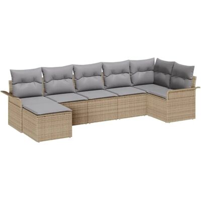 vidaXL Garten-Sofa-Set mit Kissen mit Speicher 7-Tlg Beige Poly Rattan 3354119 vidaXL Garten-Sofa-Set mit Kissen mit Speicher 7-Tlg Beige Poly Rattan 3354119
