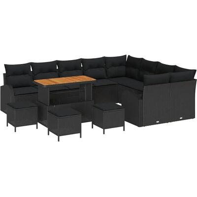 vidaXL Garten-Sofa-Set mit Kissen mit Speicher 13-Tlg Schwarz 3364389 vidaXL Garten-Sofa-Set mit Kissen mit Speicher 13-Tlg Schwarz 3364389