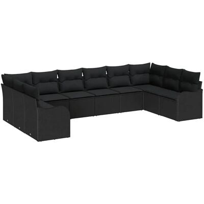 vidaXL Garten-Sofa-Set mit Kissen 10-Tlg Schwarz Poly Rattan 3345883 vidaXL Garten-Sofa-Set mit Kissen 10-Tlg Schwarz Poly Rattan 3345883
