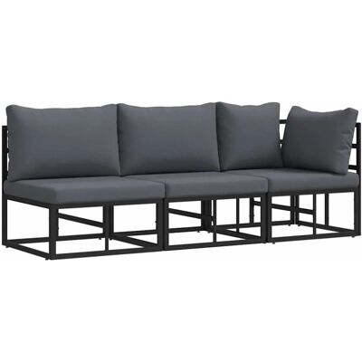 vidaXL Gartenmöbel mit Kissen 3 Stück Schwarz und Anthrazit Metall 42008025 vidaXL Gartenmöbel mit Kissen 3 Stück Schwarz und Anthrazit Metall 42008025