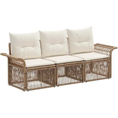 vidaXL Gartensofa-Set 3-Tlg Beige Poly-Rattan 3434748 vidaXL Gartensofa-Set 3-Tlg Beige Poly-Rattan 3434748