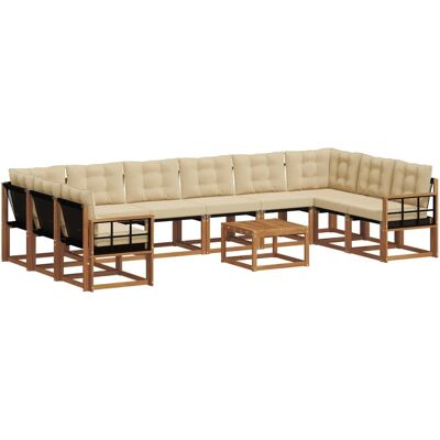 vidaXL Outdoor-Sofagarnitur mit Kissen 11-Tlg Natur und Beige 3369128 vidaXL Outdoor-Sofagarnitur mit Kissen 11-Tlg Natur und Beige 3369128