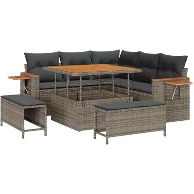 vidaXL Gartensofa-Set mit Kissen 9 Stk Grau Poly-Rattan 3365118 vidaXL Gartensofa-Set mit Kissen 9 Stk Grau Poly-Rattan 3365118